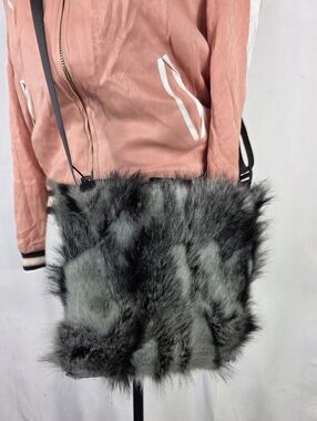 Vintage Marise Cloutier Faux Fur Crossbody Bag in Black & Gray